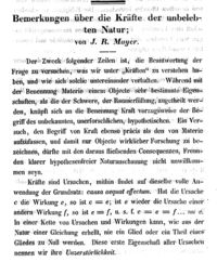 Robert Mayers Aufsatz „Bemerkungen über die Kräfte der unbelebten Natur“; 1842
(Stadtarchiv Heilbronn)