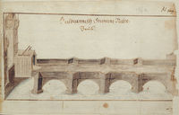 Die alte steinerne Neckarbrücke; vor 1691
(Fabersche Chronik; Stadtarchiv Heilbronn E010-11)
