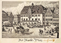 Marktplatz und Rathaus; vor 1848
Lithographie der Gebrüder Wolff
(Stadtarchiv Heilbronn)