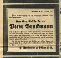 Todesanzeige für Peter Bruckmann; 2. März 1937
(Stadtarchiv Heilbronn)