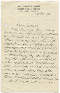 Theodor Heuss an Eberhard Goes; 12. März 1915
(Stadtarchiv Heilbronn E001-183)