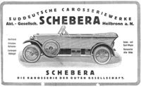 Werbeanzeige der Süddeutschen Carosseriewerke Schebera in Heilbronn; 1921
(Stadtarchiv Heilbronn)