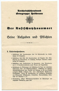 Merkblatt für den „Luftschutzhauswart“
(Stadtarchiv Heilbronn)