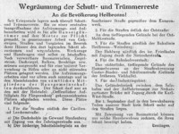 Aufruf von Oberbürgermeister Beutinger; 26. Juli 1945
(Stadtarchiv Heilbronn)